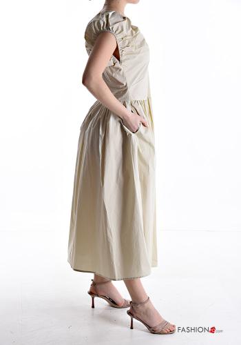 short sleeve backless long Cotton Dress with pockets with elastic - ph 3
