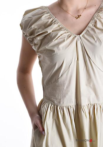 short sleeve backless long Cotton Dress with pockets with elastic - ph 4