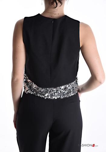 Top in Cotone corto senza maniche girocollo con paillettes - ph 2