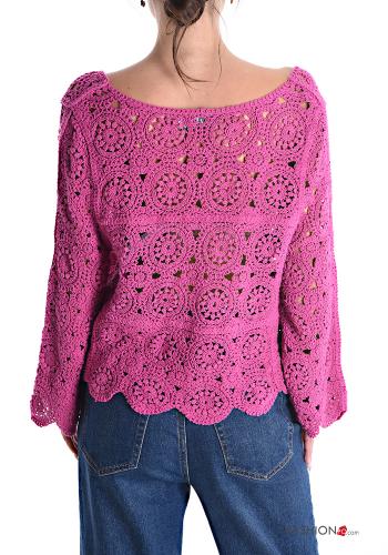 Maglione maniche extra lunghe Fantasia ricamata scollo a V - ph 2