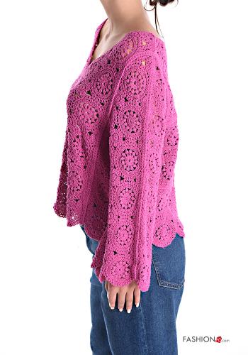 Maglione maniche extra lunghe Fantasia ricamata scollo a V - ph 3