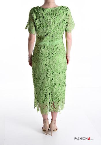 short sleeve long lace trim Dress with buttons with lining - ph 2