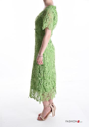 short sleeve long lace trim Dress with buttons with lining - ph 3