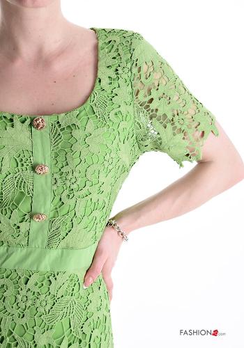 short sleeve long lace trim Dress with buttons with lining - ph 4