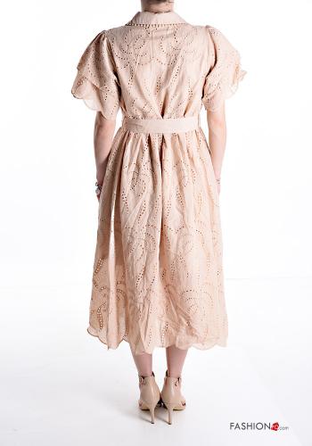 short sleeve long Cotton Shirt dress with sash broderie anglaise - ph 2
