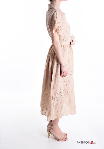 short sleeve long Cotton Shirt dress with sash broderie anglaise - ph 3