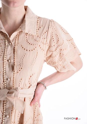 short sleeve long Cotton Shirt dress with sash broderie anglaise - ph 4