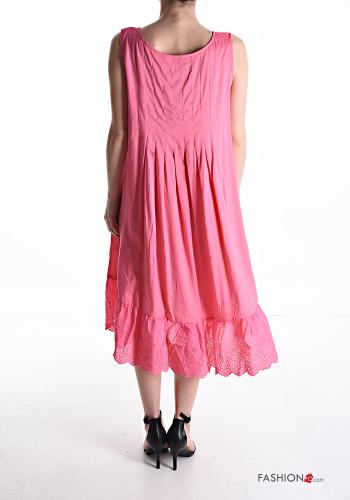 Vestido de Lino sin mangas extra grande cuello redondo Patrón bordado con volantes bordado inglés - ph 2