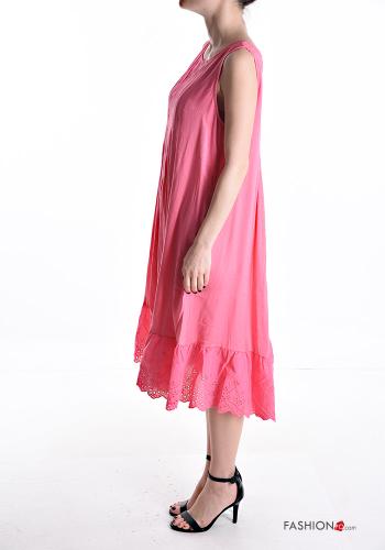 Vestido de Lino sin mangas extra grande cuello redondo Patrón bordado con volantes bordado inglés - ph 3