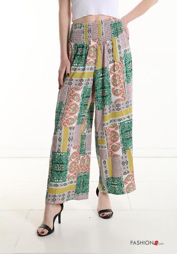 Patterned wide leg Trousers with elastic