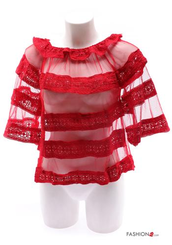 Blusa maniche in tulle pizzo maniche corte - ph 1