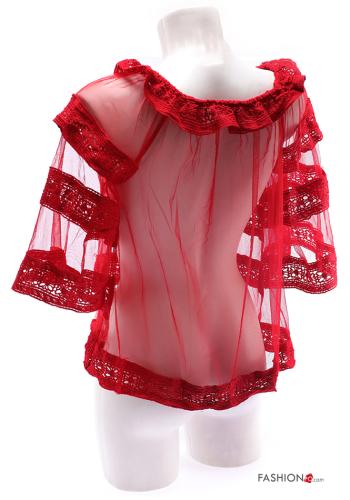 Blusa maniche in tulle pizzo maniche corte - ph 2