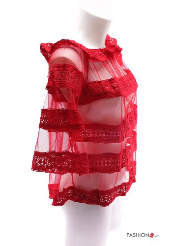 Blusa maniche in tulle pizzo maniche corte - ph 3