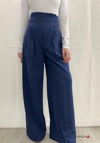 high waist wide leg Trousers with buttons with elastic