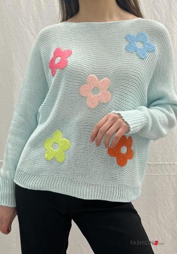 Floral Cotton Sweater boat neckline