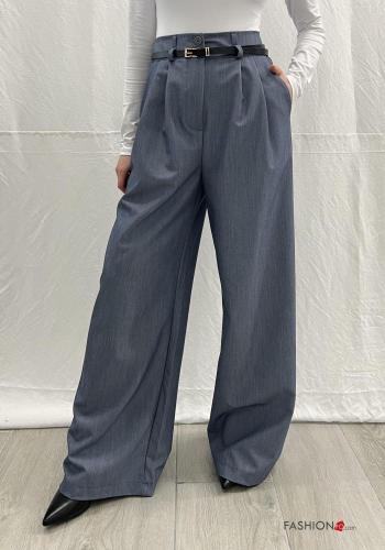 Pantalon taille haute wide leg avec ceinture avec poches - ph 1