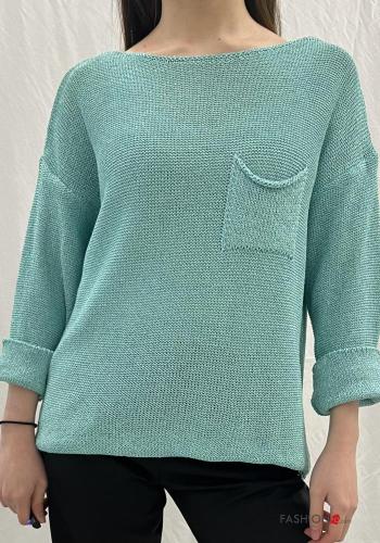 Sweater with pockets boat neckline