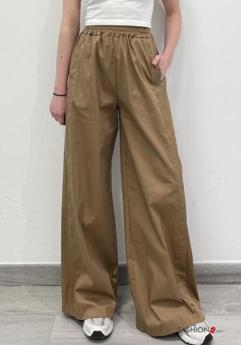 wide leg Cotton Trousers with elastic - ph 1