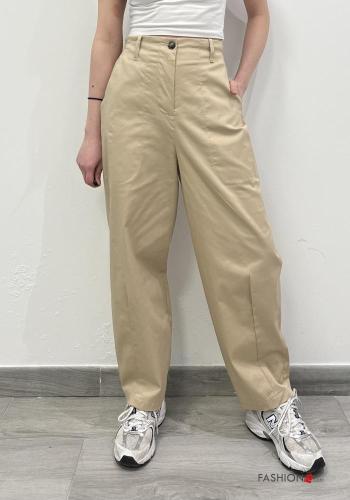 Cotton Trousers with buttons with elastic with pockets