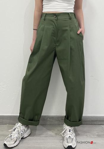 Cotton Trousers with pockets with elastic with zip