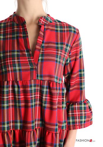 Tartan-Muster Kleid mit Volants mit V-Ausschnitt - ph 4