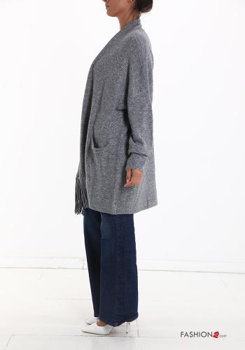Wool Mix Cardigan with pockets with fringe - ph 3