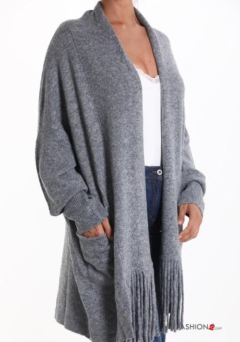 Wool Mix Cardigan with pockets with fringe - ph 4