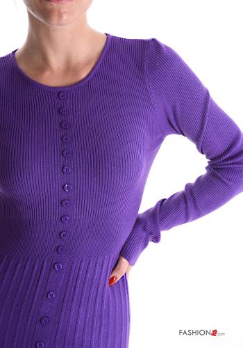 plissiert lange Gerippte Kleid mit Knöpfen - ph 4