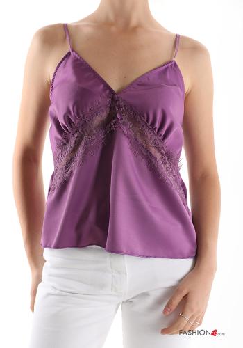 lace trim Tank-Top with v-neck - ph 1