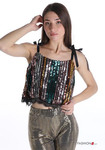 Striped Top with sequins with bow