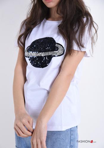 T-shirt in Cotone con paillettes