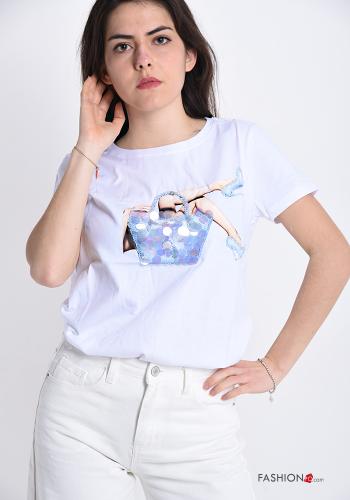 T-shirt in Cotone Fantasia stampata con paillettes - ph 1