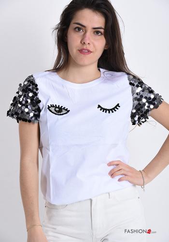 T-shirt in Cotone con paillettes - ph 1