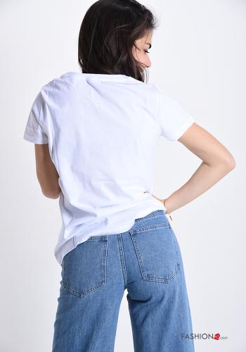 T-shirt in Cotone Fantasia scritta con strass - ph 2