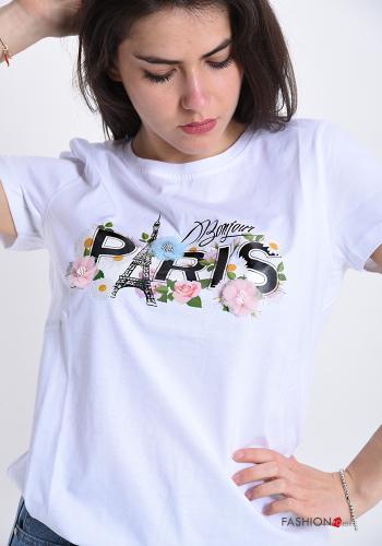 T-shirt in Cotone Fantasia scritta con strass - ph 4