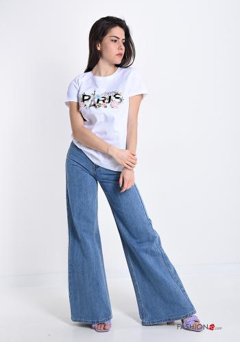 T-shirt in Cotone Fantasia scritta con strass - ph 5