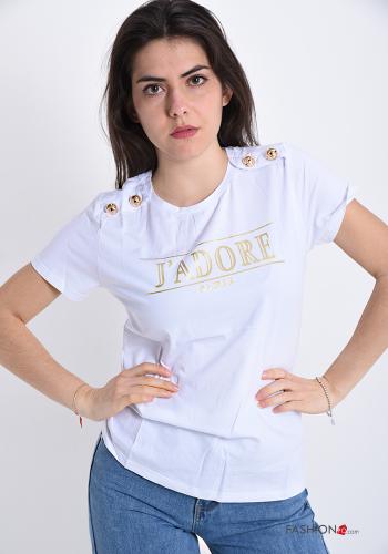 T-shirt in Cotone Fantasia scritta con bottoni - ph 1