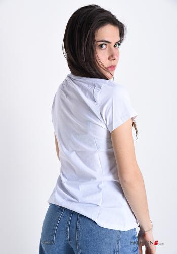 T-shirt in Cotone Fantasia scritta con bottoni - ph 2