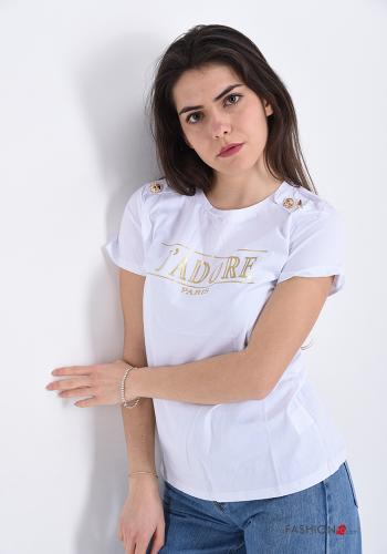 T-shirt in Cotone Fantasia scritta con bottoni - ph 3