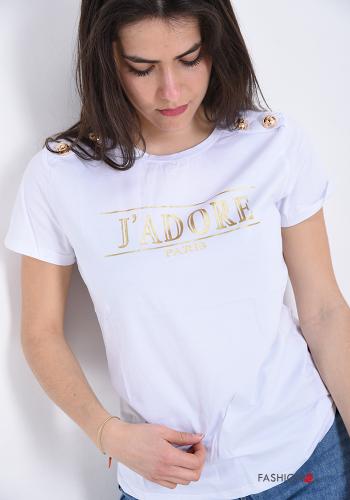 T-shirt in Cotone Fantasia scritta con bottoni - ph 4
