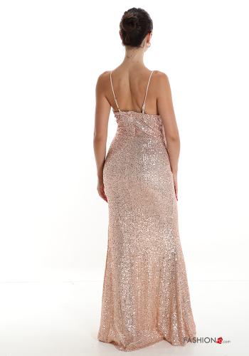 long Sleeveless Dress with sequins with split with v-neck - ph 2