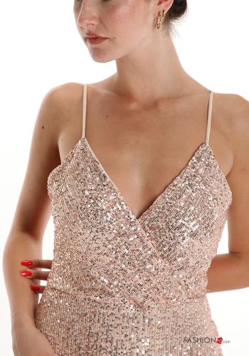 long Sleeveless Dress with sequins with split with v-neck - ph 4