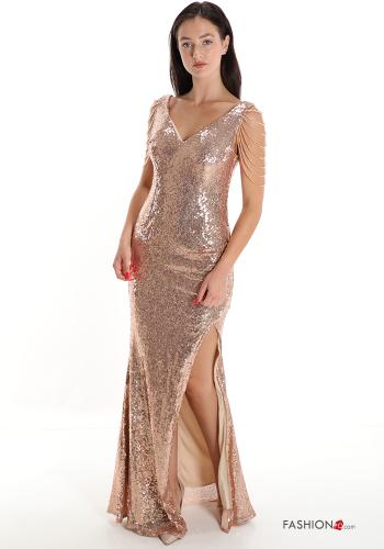 Scamiciato lungo con spacco con paillettes scollo a V