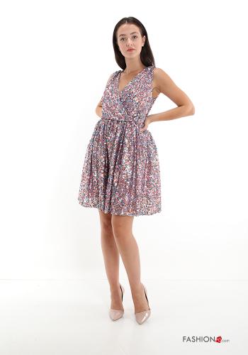 mini Sleeveless Dress with sequins with v-neck