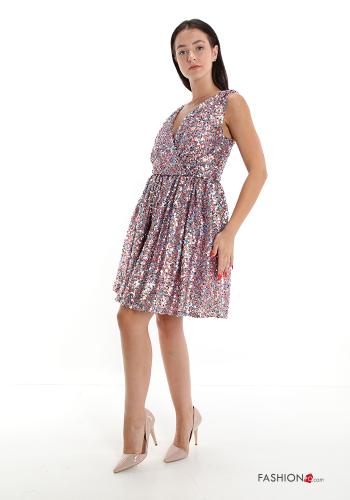 mini Sleeveless Dress with sequins with v-neck - ph 3