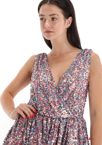 mini Sleeveless Dress with sequins with v-neck - ph 4