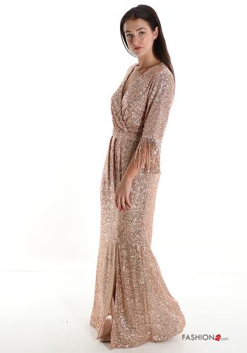 Robe longue à col en V avec fonte à paillettes - ph 3