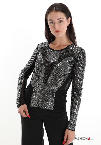 Maglietta a manica lunga con paillettes