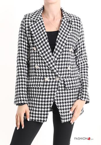 Hahnentritt Muster doppelreihig Blazer aus Baumwolle - ph 1
