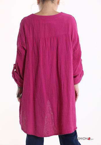 asymmetrisch Bluse aus Baumwolle mit V-Ausschnitt 3/4 ärmel - ph 2